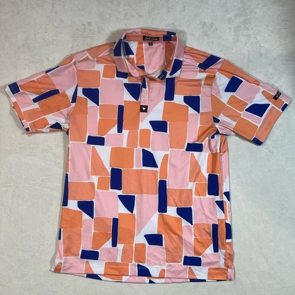 Bad Birdie Geometric Color block Size Medium Performance Golf Polo Shirt - Picture 1 of 10